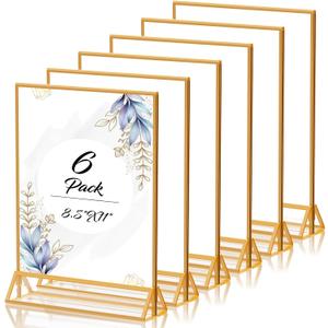 Acrylic Sign Holder 8.5X11 Gold Picture Frame Double Sided Acrylic Frame Plastic Sign Holder Display Stand for Wedding Table Numbers Menu Holder (6 Pack)