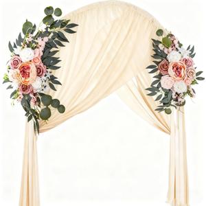 2 Pack Wedding Arch Flowers, Artificial Corner Floral Swag, Wedding Arrangements Decor for DIY Ceremony Reception, Sweetheart Table Chair Backdrop, Welcome Sign Banquet Party(Pink-White)