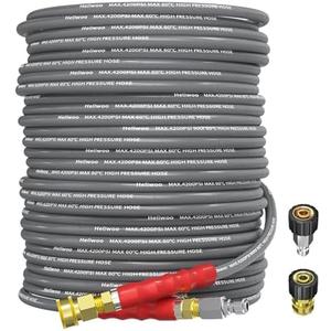 Heliwoo Pressure Washer Hose 100ft 4200PSI with 3/8 Quick Connect, 1/4 Commercial Grade Steel Wire Braided Kink Resistant Power Washer Extension Hose, Flexible Replacement Hose Adapter Set