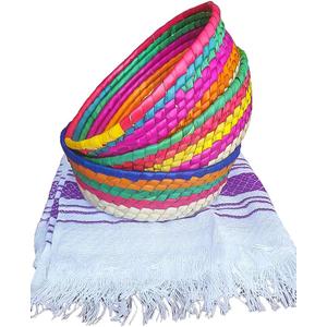 Jacq & Jrgen - Tortilla Warmer Palm Baskets - 3 Pack Multicolor - Medium Size Bundle - Traditional Mexican Tortillero