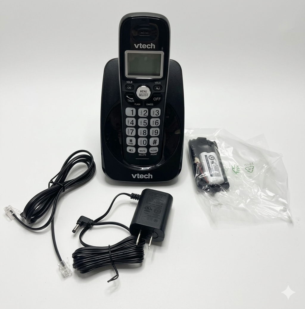 VTech Cordless Phone with DECT 6.0, FullDuplex Speakerphone, Lighted Display, Backlit Keypad, Caller ID/Call Waiting, Volume Control, Hearing Aid Compatible, Wall Mount | VG13111 (Black)