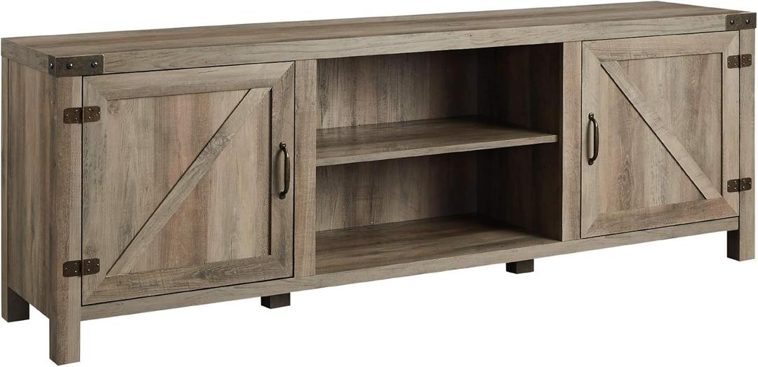 Walker Edison Georgetown Modern Farmhouse Double Barn Door TV Stand for TVs up to 80 Inches, 70 Inch, Grey Wash