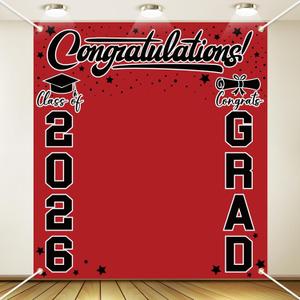 Frienda Large Class of 2026 Graduation Backdrop 6.6 x 7.2 ft Congrats Grad Graduation Party Decoration Photography Background for High School College Party Decor Supplies(Red Black)