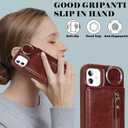 for iPhone 11 case Wallet with Card Holder for Women Men Shockproof Phone case with Keychain Ring Stand Leather Zipper Credit Card Slots-Deep Brown