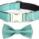 YSHOME&PET Bling Dog Collar with Bow Tie, Adjustable Bowtie Dog Collar with Metal Buckle D-Ring Soft Pet Collars for Cats Small Boy or Girl Dogs Daily Walking or Holiday Party 11"x16"