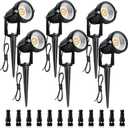 7W Low Voltage LED Landscape Lights with Connectors Outdoor 12V Super Warm White (900LM) Waterproof Garden Pathway Lights Wall Tree Flag Spotlights with Spike Stand (6 Pack with Connector)