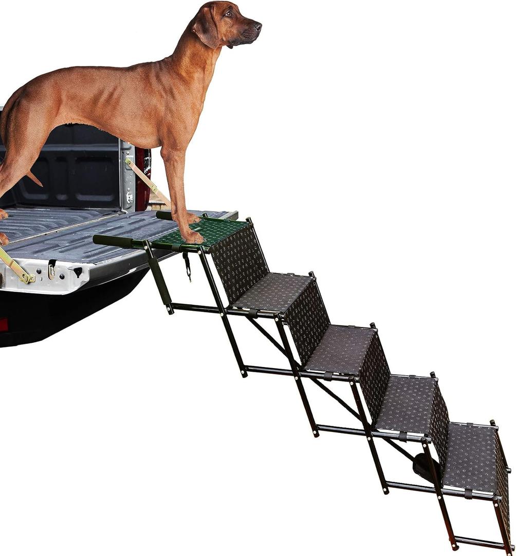 Upgraded Dog Stairs, Metal Frame Foldable Large Dog Step, Lightweight Portable Pet Ladder Ramp for Cars, SUVs and High Bed, 5 Steps