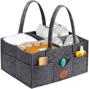KeaBabies Baby Diaper Caddy Organizer with Handle - Portable Baby Organizers and Storage for Nursery, Changing Table, Large Travel Car Caddy, Girls, Boys Shower Gift Basket, New Mom Gifts(Mystic Gray)
