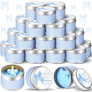 24 Pcs Blue Bow Jar Candles Bulk Baby Shower Favors for Guests Scented Candles with Lid Rustic Tea Light Candle Gender Reveal Wedding Thank You Gifts (1.2Oz, Blue) 24 Pcs Blue Bow Jar Candles Bulk Baby Shower Favors for Guests Scented Candles with Lid Rustic Tea Light Candle Gender Reveal Wedding Thank You Gifts (1.2Oz, Blue)