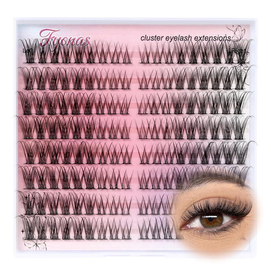 Wispy Lash Clusters Eyelash Clusters Natural Look Cluster Eyelash Extensions Left & Right Lashes Clusters 144Pcs Lightweight Individual Lashes C Curl Cat Eye Lashes DIY at Home (Wispy)
