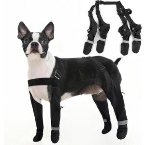 Dog Booties with Adjustable Suspenders for Outdoor Adventures  Anti-Slip & Dirt-Proof, Waterproof Dog Shoes, Reflective Paw Protectors for Rain, Snow & Mud, Black, Size L