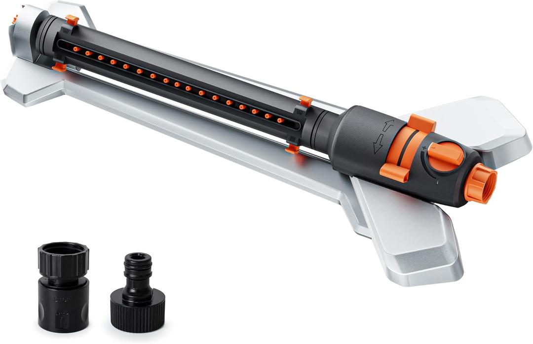 Diivoo Turbo Oscillating Water Sprinkler 17 Nozzles Up to 3800 Sq. Ft, Heavy Duty Metal Base & Built-in Filter, Adjustable Width/Range/Flow Rate, Quick-Connect Hose for Lawn, Garden Yard Grass