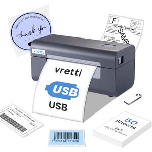 vretti USB Shipping Label Printer,High Speed Direct Thermal 4x6 Label Printer for Shipping Packages and Small Business,Widely Used for Amazon, Ebay, Shopify, Etsy, USPS