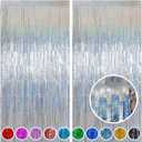 Melsan Silver Tinsel Backdrop Curtain, 3.2 ft x 8 ft Silver Foil Fringe Curtains, Sparkle Metallic Streamers for Disco Bachelorette Birthday Party Decorations, 2 Pack