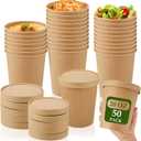 Sabary 50 Pack 20 oz Paper Soup Containers with Lid Disposable Kraft Soup Food Bowl Microwavable Food Storage Ice Cream Containers Nice for Restaurants(Brown)
