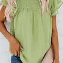 Dokotoo Womens Crewneck Lace Crochet Pom Pom Flowy Short Sleeve Casual Shirts Blouses Tops (Green, L)