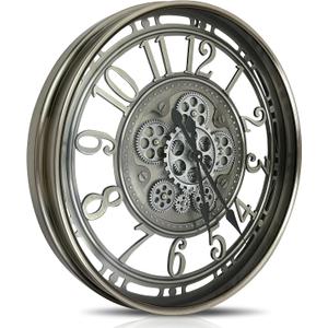 Real Moving Gears Wall Clock Large Modern Metal Clocks for Living Room Decor, Industrial Steampunk Unique Vintage Rustic Decorative Clock for Home Farmhouse Office, 21 Inch,Gunmetal Arabic