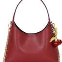 Small Hobo Bags for Women Cherry Shoulder Bag Purse Faux Leather Tote Handbag Trendy Chain Crossbody Bag (Red)