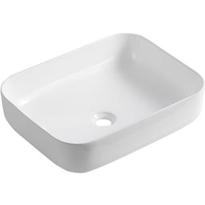 KINGWONG 20 Inch Rectangular and Round Corners Bathroom Vessel Sink Countertop Sink White Porcelain Vessel Sink without Overflow Hole 20 x 15 in Above Counter sink, 20x15.15x5.3 inches