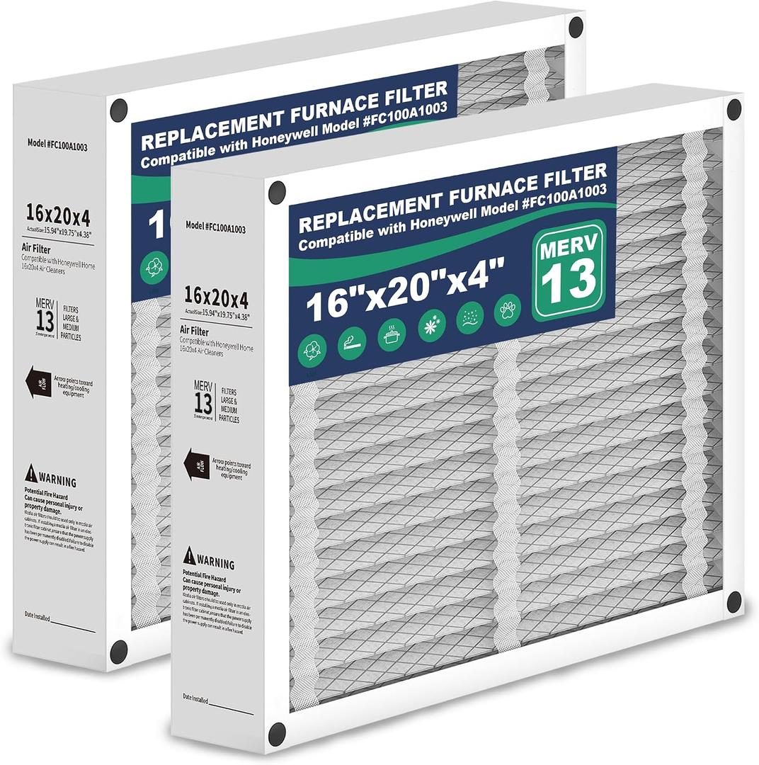 16x20x4 Air Filter Replacement Compatible with Honeywell FC100A1003, MERV 13 HVAC Furnace Filter Replacement, 2-Pack (Actual Size: 15.94 x 19.75 x 4.38 inches)
