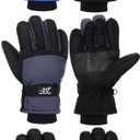 Geyoga 3 Pairs Kids Winter Ski Gloves Waterproof Snow Mittens Windproof Warm Gloves for Girls Boys cold weather (6-10 Years, Blue, Gray, Black)