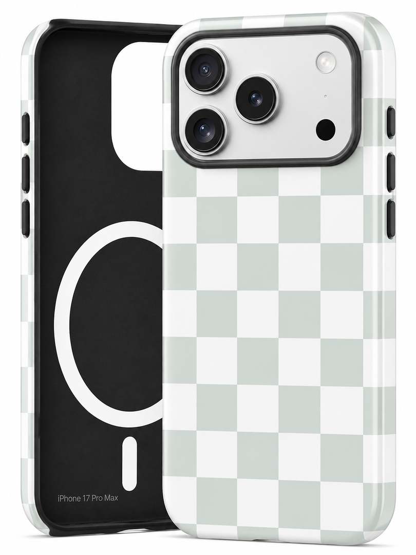 Jusy Compatible with MagSafe Checkerboard Case for iPhone 17 Pro, Cute Aesthetic Checkered Magnetic Phone Case, Soft TPU and Hard PC Protective Phone Cover for Women GirlsMatte - Green & White