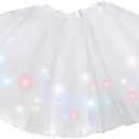 Girl Tutu Skirt, Light Up LED Ballet Tutu Skirt 2-8 Years Fluffy Ballet Dress Up Costume for Kids Party (One Size, White)