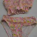 Tween Girl Floral Print Smocked Ruffle Hem Bikini Set Summer Beach
 S