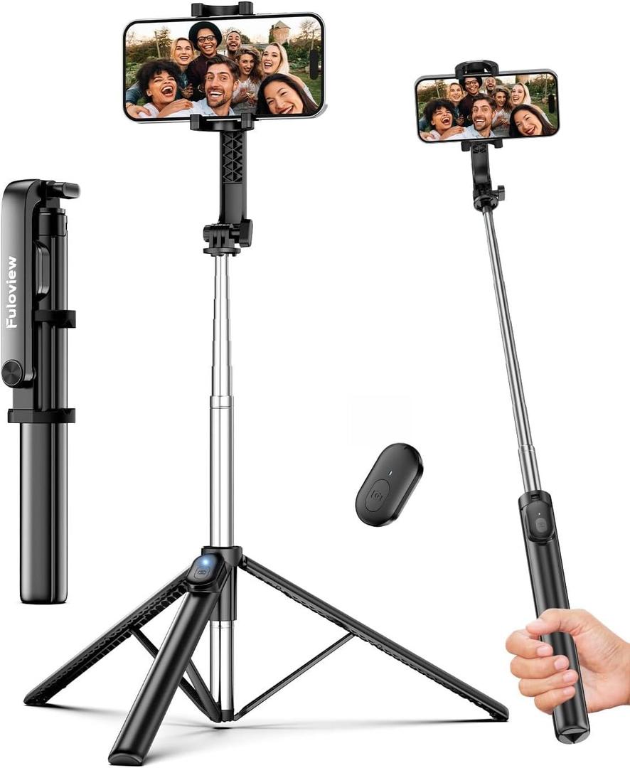 Fuloview 67 Selfie Stick Tripod for iPhone, Lightweight Travel Phone Tripod with Wireless Remote, Extendable Cell Phone Stand for Photography, Video & Live Streaming  Black