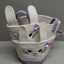 Easter Bunny Basket with Rabbit Ears Woven Cotton Rope Storage Bag for Easter Egg Hunt Large Foldable Home Organizer Indoor Outdoor Holiday Picnic Party Spring Decorations(Purple) 2 pack