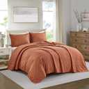BOURINA Ultrasonic Quilt Set 3-Piece King/CK Bedding Set Pre-Washed Microfiber Ultra Soft Lightweight Star Bedspread Coverlet Set for All Season, Orange