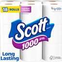 Scott 1000 Toilet Paper, 18 Rolls, Septic-Safe, 1-Ply Toilet Tissue
