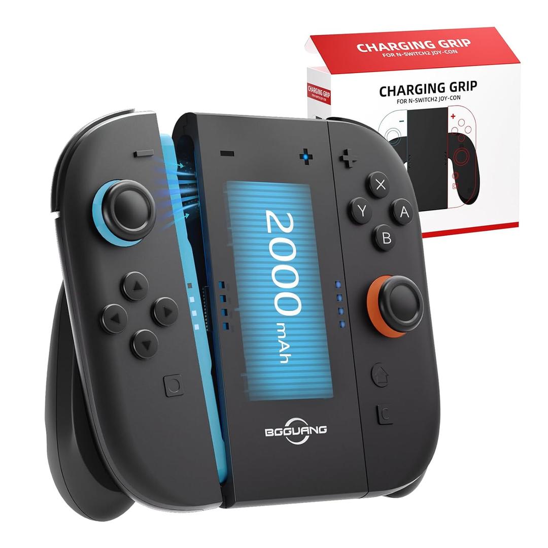 Switch 2 Joycon Charging Grip with Built-in 2000 mAH Battery, Super Magnetic Charger Handle for Nintendo Switch 2 Joycons, Ergonomic Controller Grips for Playing While Charging, Switch 2 Accessories Black (Built-in Battery Black)