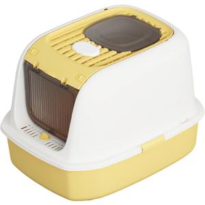 Cat Litter Box with Scoop, Front Entry Covered Litter Box with Lid, Top Exit Kitty Litter Box, Easy to Clean Durable Plastic Litter Pan, Ideal Size for Small to Medium Cats 20.61614.3Yellow