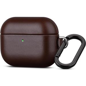for AirPods Pro 3 Leather Case Cover - Leather from Cow Hide, Handmade Drop Protective Hard Cover, Wireless Charging Compatible AirPods Pro 3rd Generation Case with Keychain - Coffee Brown