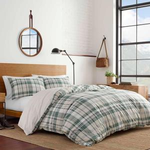 Eddie Bauer - Queen Comforter Set, Reversible Cotton Bedding with Matching Shams, Plaid Home Decor for All Seasons (Timbers Green, Queen)