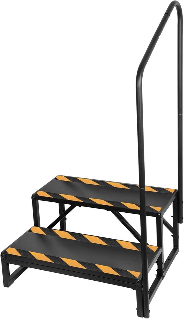 RV Steps with Handrail, 2-Step Anti-Slip Heavy Duty Stable Universal Stair for RV Travel Trailers Pool Hot Tub Trampoline