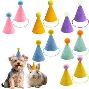 12 Pcs Colorful Mini Party Hats for Stuffed Animals, Birthday Party Felt Cone Hat for Cat Dolls Dog Rabbit Puppies Birthday Party Decorations