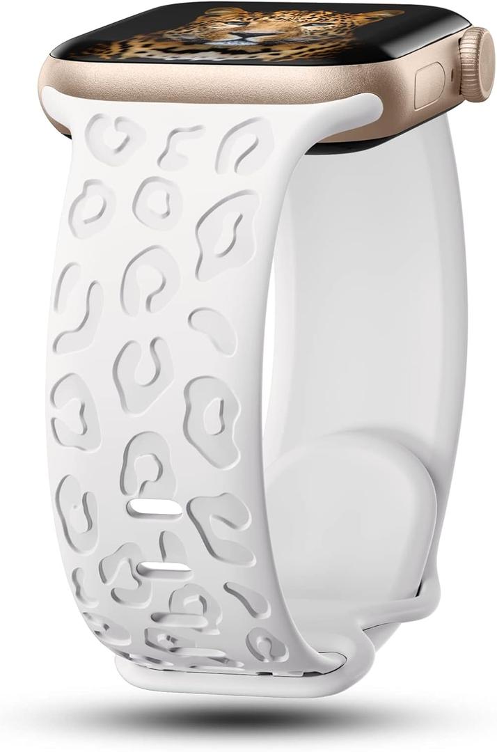 CreateGreat Engraved Bands Compatible with Apple Watch Band 40mm 41mm 38mm 42mm 44mm 45mm 46mm 49mm, Leopard Pattern Soft Silicone Strap Compatible with iWatch Series 10 9 8 7 6 5 4 3 2 1 SE Ultra