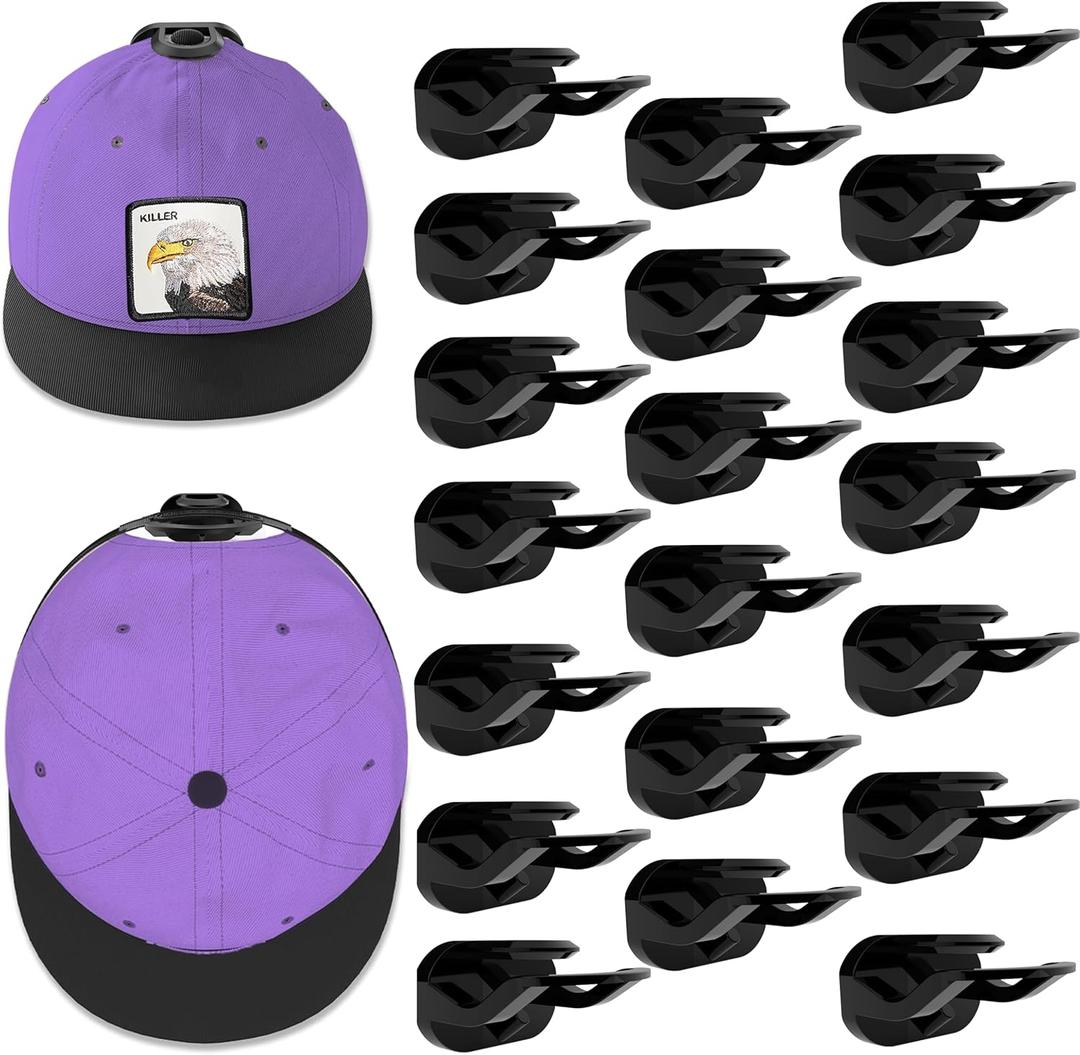 20 Pack Adhesive Hat Hooks for Wall，Detachable Hat Rack for Baseball Caps，New Upgrade Hat Hanger， Hat Display for Wall, Door, Closet, No Drilling (Black)