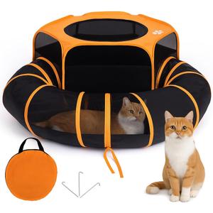 Cat Tent & Tunnel Enclosure 47" Outdoor Playpen with 106" Tunnel, Water-Resistant Mesh, Zipper Door & Carry Bag Portable Catio for Cats, Rabbits & Small Pets