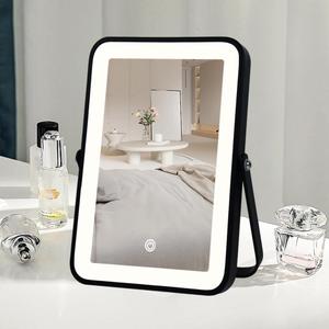Rechargeable Makeup Vanity Mirror with Lights, Small Desk Makeup Mirror with Lights, 3 Lighting Modes, Dimmable Touch Screen, Tabletop Light up Mirror (10"L x 7"W, Black)