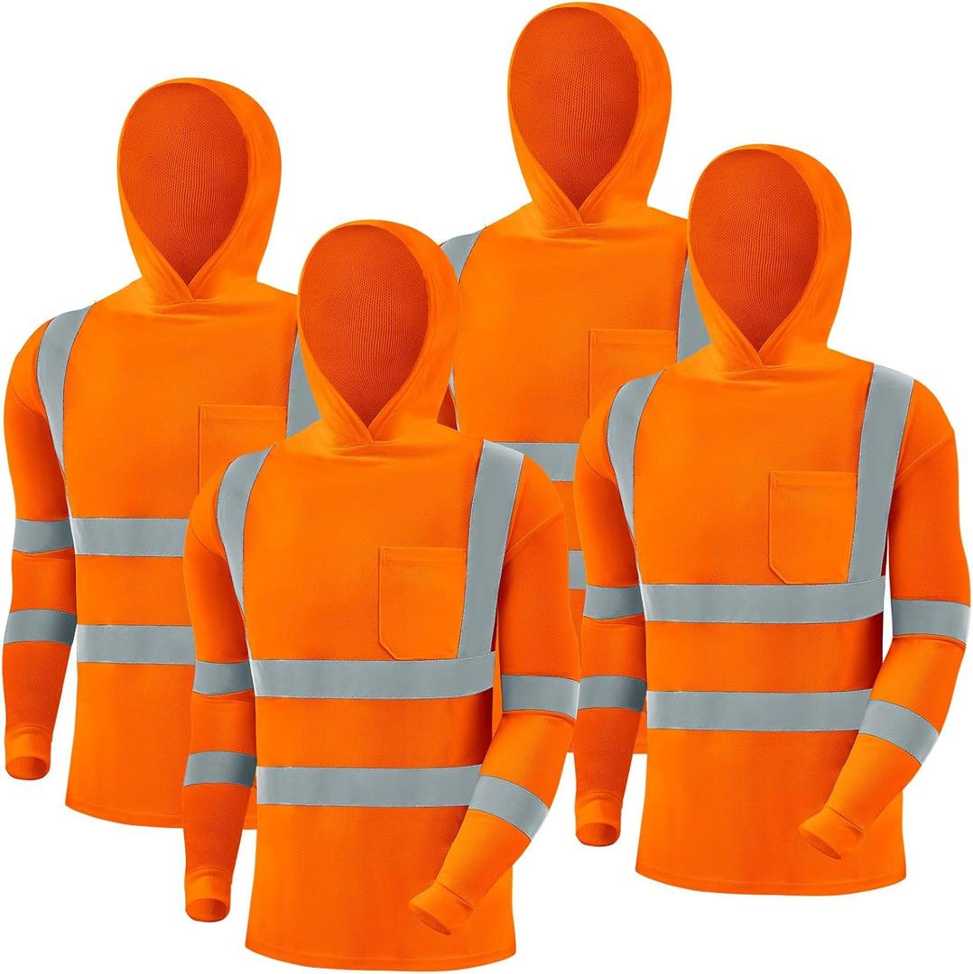 Amylove 4 Pcs Reflective Safety T Shirt High Visibility Work Shirts Sun Protection Construction, Size XL