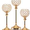 ZEAYEA Set of 3 Crystal Candle Holders, Gold Candlesticks Holder for Pillar Candles and Tea Light, Candle Stand Table Centerpieces for Wedding Party Christmas Home Decor Housewarming Gift, 3 Size