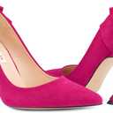 Zzheels Women's 3.74" Bow Pumps Pointed Toe Triangle Heel Pump Wedding Shoes (9.5)