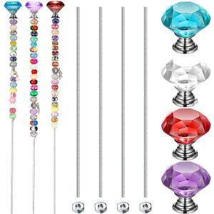 Pelopy 4 Pack Beaded Garden Stakes Wands Kit Stake Crafts for Different Holidays Colorful Glass Insert Ornament Crystal Pendants Decor Outdoor Fairy Sticks for Craft Supplies, Garden Art for Mom