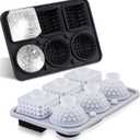 Hoolerry 2 Pcs 3D Golf Gifts Silicone Ice Cube Tray 2.2'' Fun Shape Large Silicone Ice Cube Molds 3 Big Crystal Cubes 3 Sphere Golf Mold 6 Holes with Funnel for Whiskey Cocktails Christmas Party
