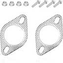FSTURIOS 2PCS Car Exhaust Gasket, Ultra Seal 2-Bolt 2.5 Inch Exhaust Flange Gasket Replacement with 4 Screws, Reinforced High Temp Exhaust Manifold Gasket for Turbo Catback Headers