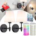 Peel and Stick Wall Sconces, Stick On Wall Sconce Set of 2, Battery Operated Wireless Wall Light, No Drill Adhesive Wall Lamp, Corn Bulb with 10000mAh Rechargeable Battery, Bedroom Wall Decor (11.8inch, Black)