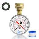 2-1/2" Water Pressure Test Gauge, 0-200 PSI, Red Max Pointer, 3/4" Female Hose Thread, Rust-Free Corrosion-Resistant Case, Brass Connector, for Home, Garden, RV, Indoor/Outdoor